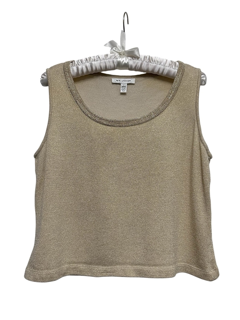 St John Gold Metallic Knit Studded Scoop Neck Sleeveless Shell/TankTop Large